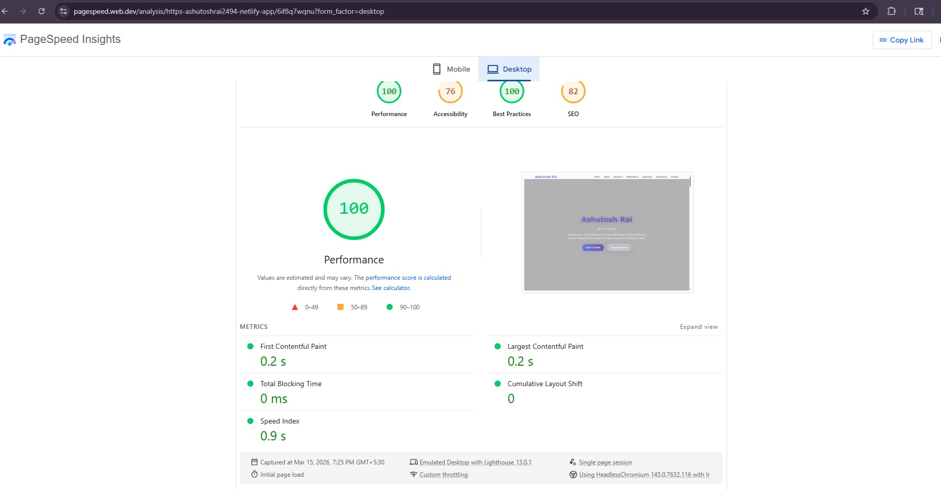 PageSpeed score 100 for Easy Web Presence client site