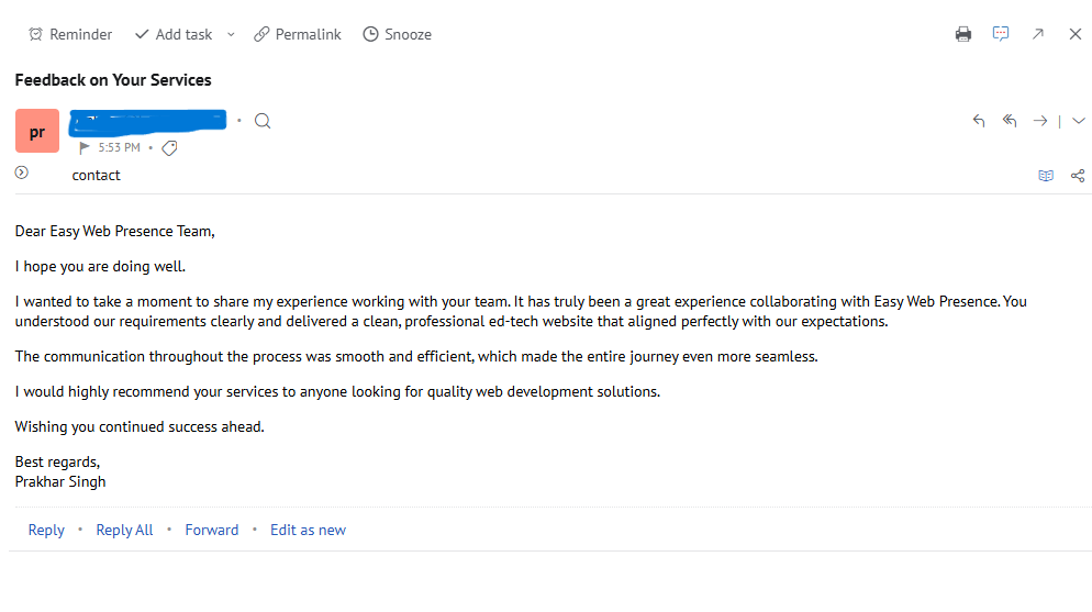 Email from Prakhar Singh — Techversity.AI